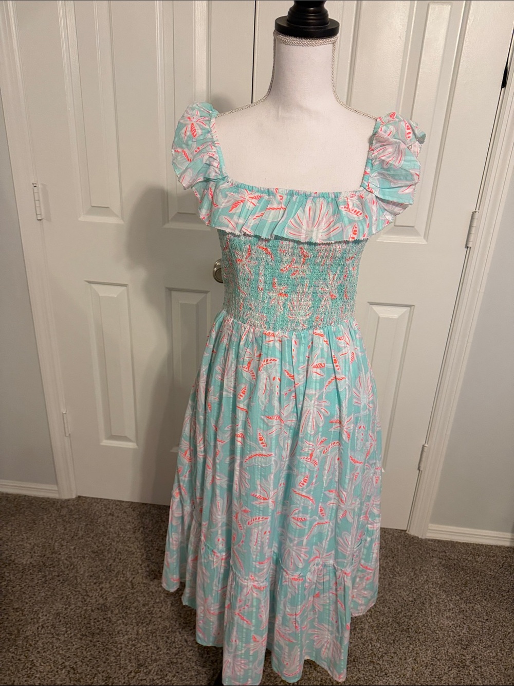 Vineyard Vines Mint Green Midi Dress with Pink Floral Print
